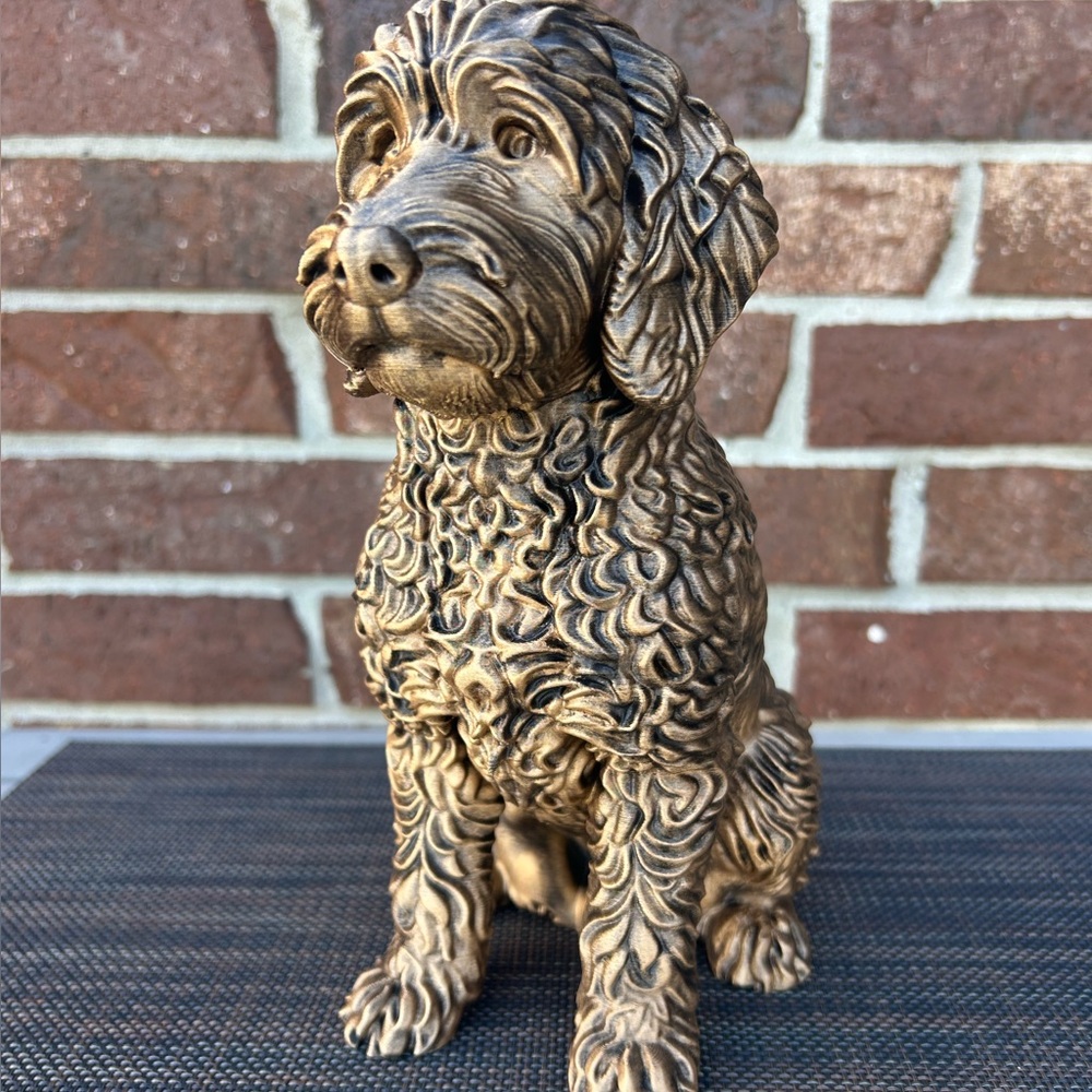 Bronze-Tone Curly Dog Figurine Decorative Statue